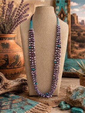 Zuni Native American fetish style Multi-Strand Cebu Shell  & turquoise Necklace